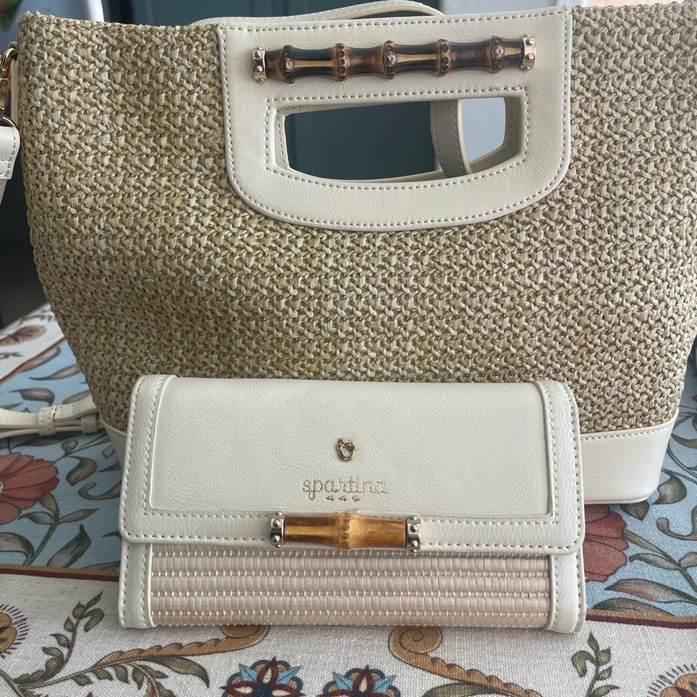 UNICORN Spartina 449 Daufuskie Island bamboo woven rattan handbag & wallet set.
